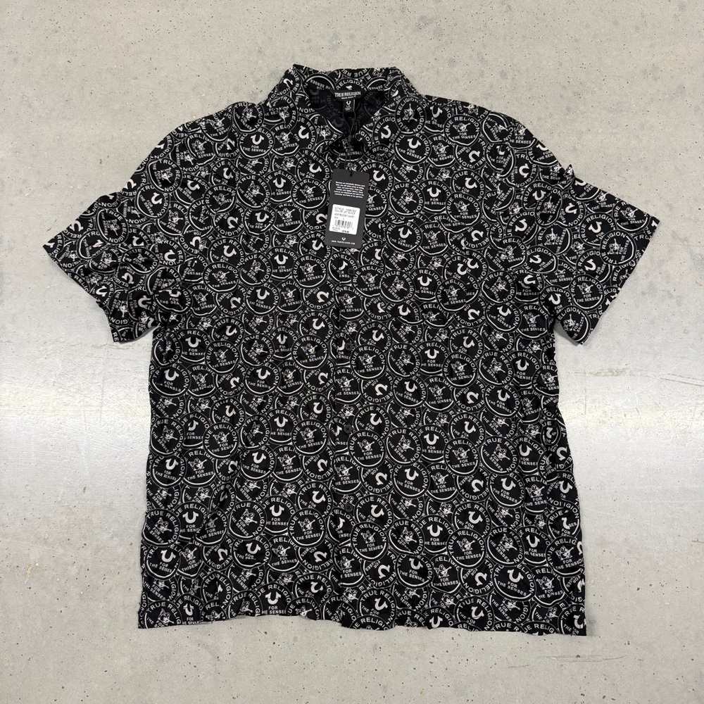 True Religion Black Patterned Logo Men's Shirt